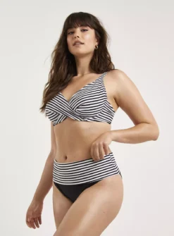 FIGLEAVES Tailor Black Stripe Underwired Non Padded Wrap Plunge Bikini Top 36DD -Fit In Dress Sales tuc143649093 Black R Z005A