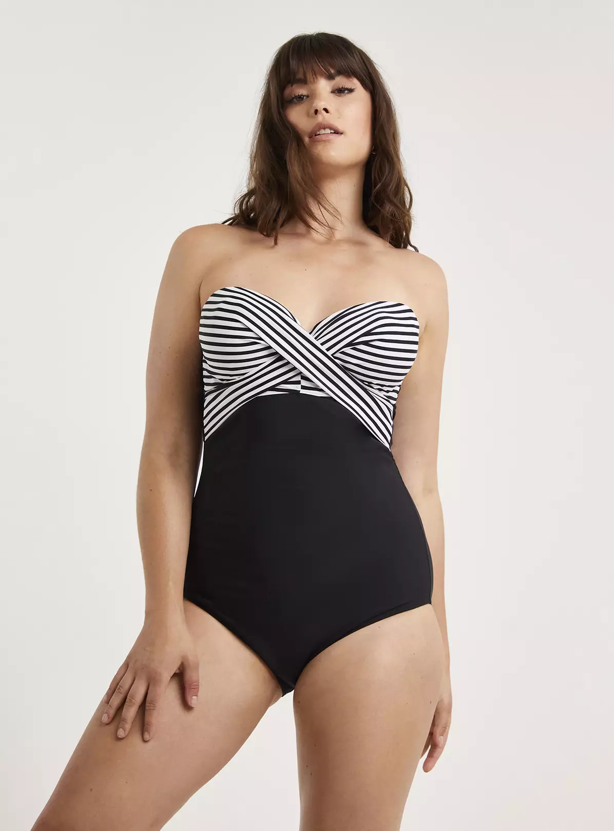FIGLEAVES Tailor Twist Underwired Bandeau Tummy Control Swimsuit Longer Length 32G 1 FIGLEAVES Tailor Twist Underwired Bandeau Tummy Control Swimsuit Longer Length 32G