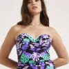 FIGLEAVES Frida Purple Floral Underwired Bandeau Tankini Top 34D