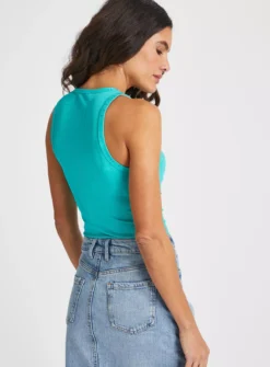 Teal Ribbed Slinky Vest Top 16 6 Teal Ribbed Slinky Vest Top 16 -Fit In Dress Sales tuc143662095 Blue R Z004A
