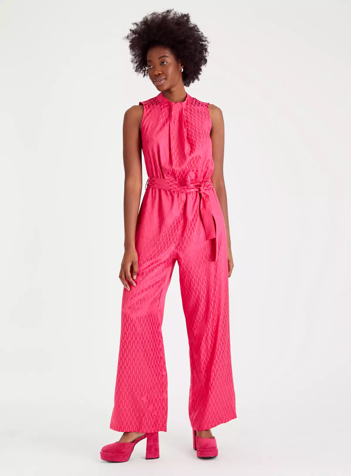 Bright Pink Jacquard Satin Jumpsuit20 3 Bright Pink Jacquard Satin Jumpsuit20 - Image 3