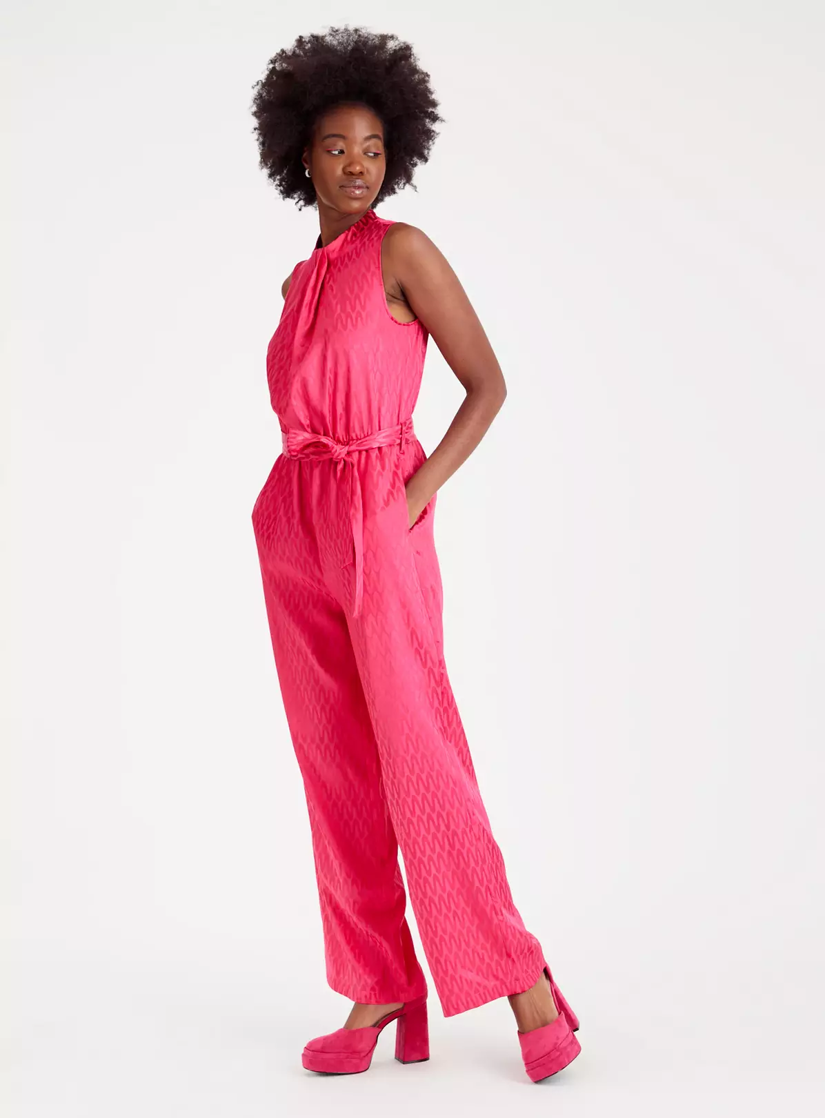 Bright Pink Jacquard Satin Jumpsuit20 4 Bright Pink Jacquard Satin Jumpsuit20 - Image 4