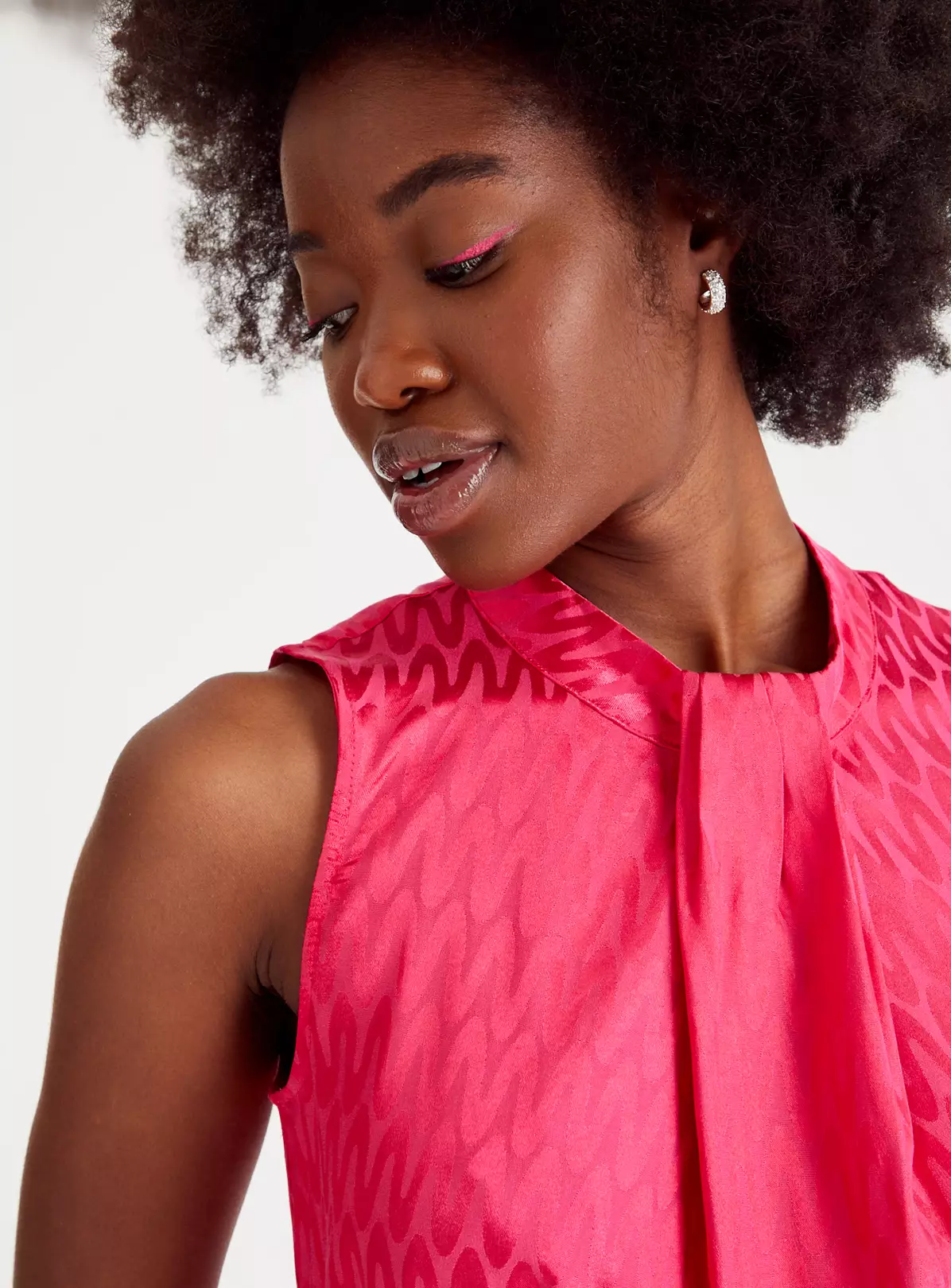 Bright Pink Jacquard Satin Jumpsuit20 2 Bright Pink Jacquard Satin Jumpsuit20 - Image 2