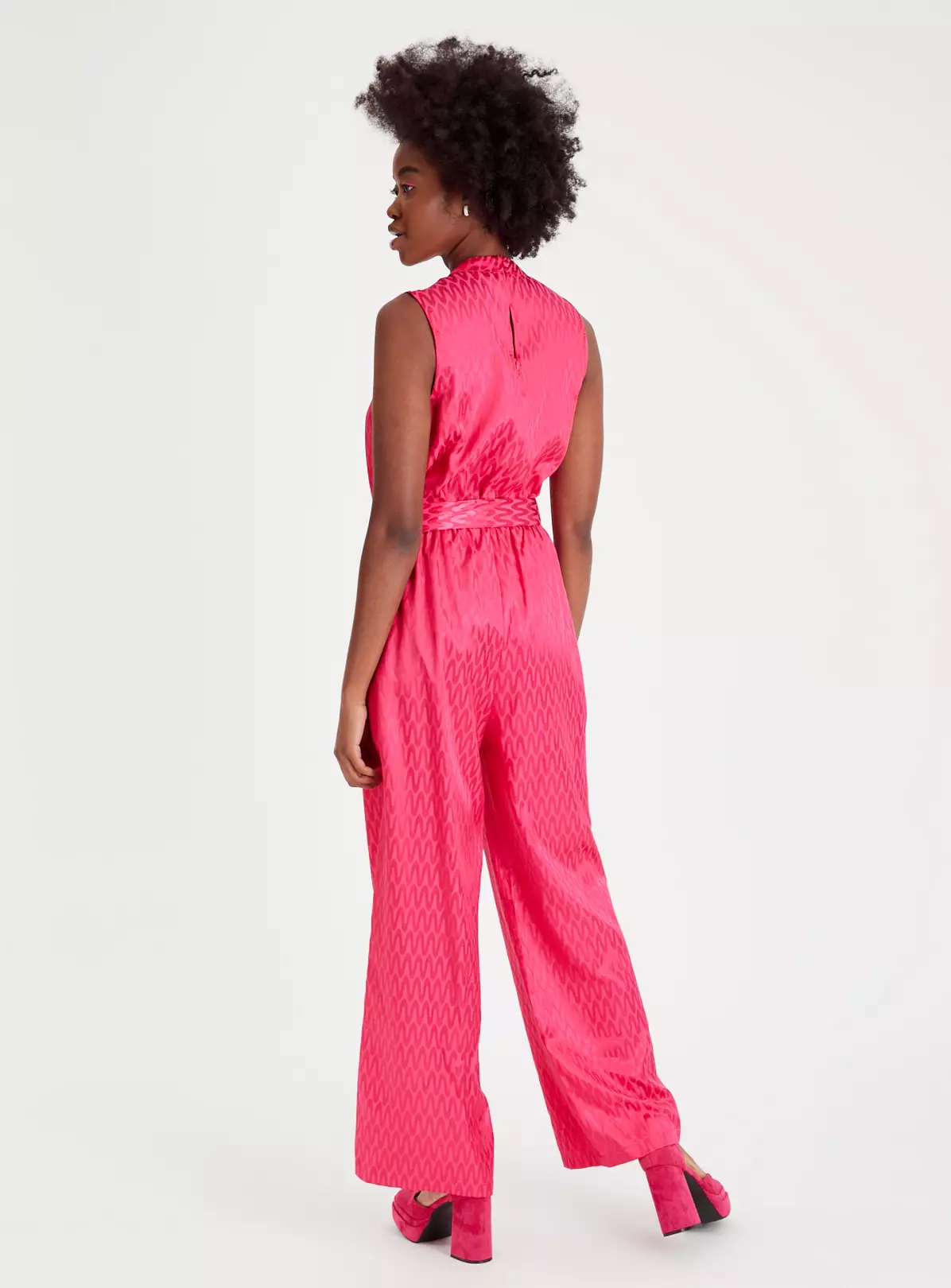 Bright Pink Jacquard Satin Jumpsuit20 1 Bright Pink Jacquard Satin Jumpsuit20