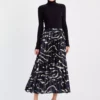 Black Smudge Print Pleated Maxi Skirt 22
