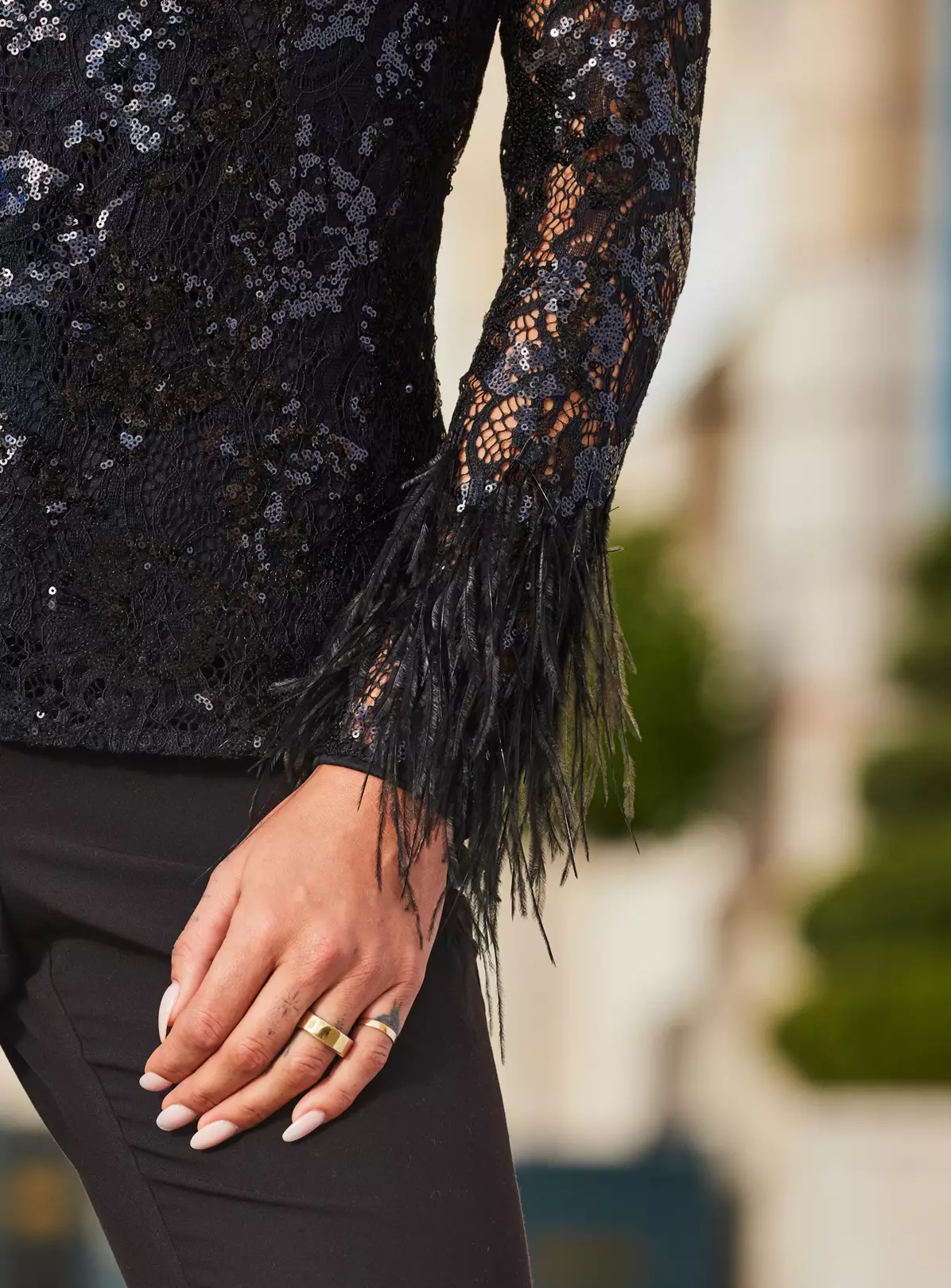 SOSANDAR Sequin Lace Feather Trim Top 18 2 SOSANDAR Sequin Lace Feather Trim Top 18 - Image 2