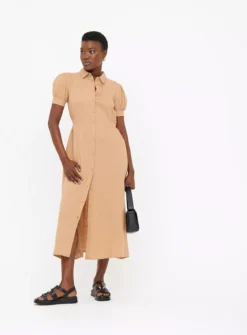 Stone Linen Midaxi Shirt Dress 12