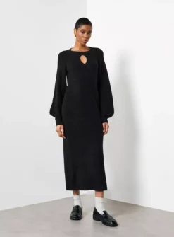For All The Love Black Keyhole Knit Midaxi Dress 10 -Fit In Dress Sales tuc143711096 Black R Z002A
