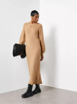 For All The Love Camel Keyhole Knit Midaxi Dress 10 -Fit In Dress Sales tuc143711205 Camel R Z001A