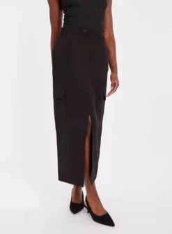 Black Cargo Coord Column Midi Skirt 12