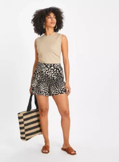 Black Animal Print Jersey Draped Shorts10