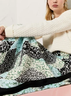 EVERBELLE Patchwork Print Side Split Midi Skirt 22