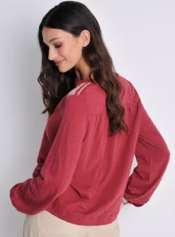 BURGS Tresmeer Shirred Long Sleeve Top 16 -Fit In Dress Sales tuc143798005 Dark20Red R Z002A