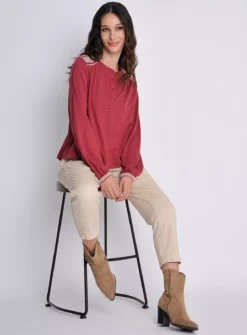 BURGS Tresmeer Shirred Long Sleeve Top 12 -Fit In Dress Sales tuc143798005 Dark20Red R Z004A 1