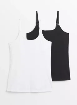 MATERNITY Nursing Monochrome Plain Cami Top 2 Pack 20 -Fit In Dress Sales tuc143836711 Black20White R Z001A
