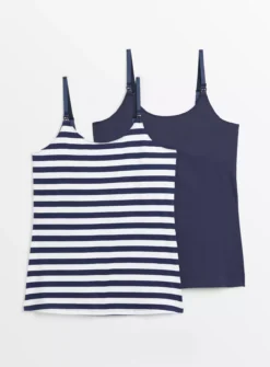 MATERNITY Nursing Navy & Stripe Cami Top 2 Pack 12