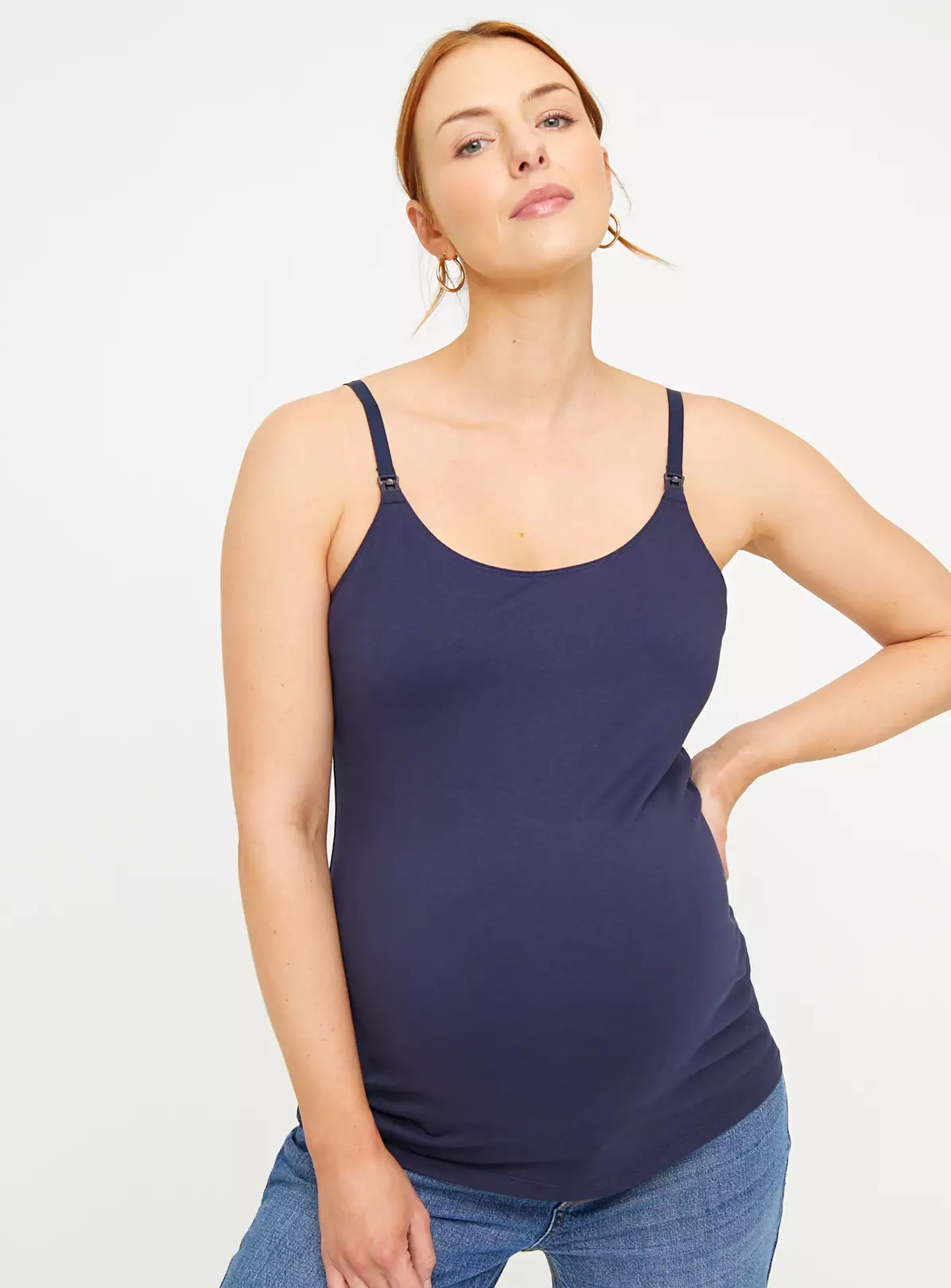 MATERNITY Nursing Navy & Stripe Cami Top 2 Pack 12 5 MATERNITY Nursing Navy & Stripe Cami Top 2 Pack 12 - Image 5