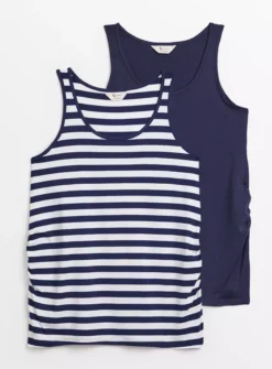 MATERNITY Navy & Stripe Vest Top 2 Pack 22 -Fit In Dress Sales tuc143838011 Multi20Coloured R Z001A 1