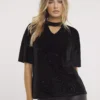 SIMPLY BE Black Multi Glitter Velour Choker Boxy Tee 16