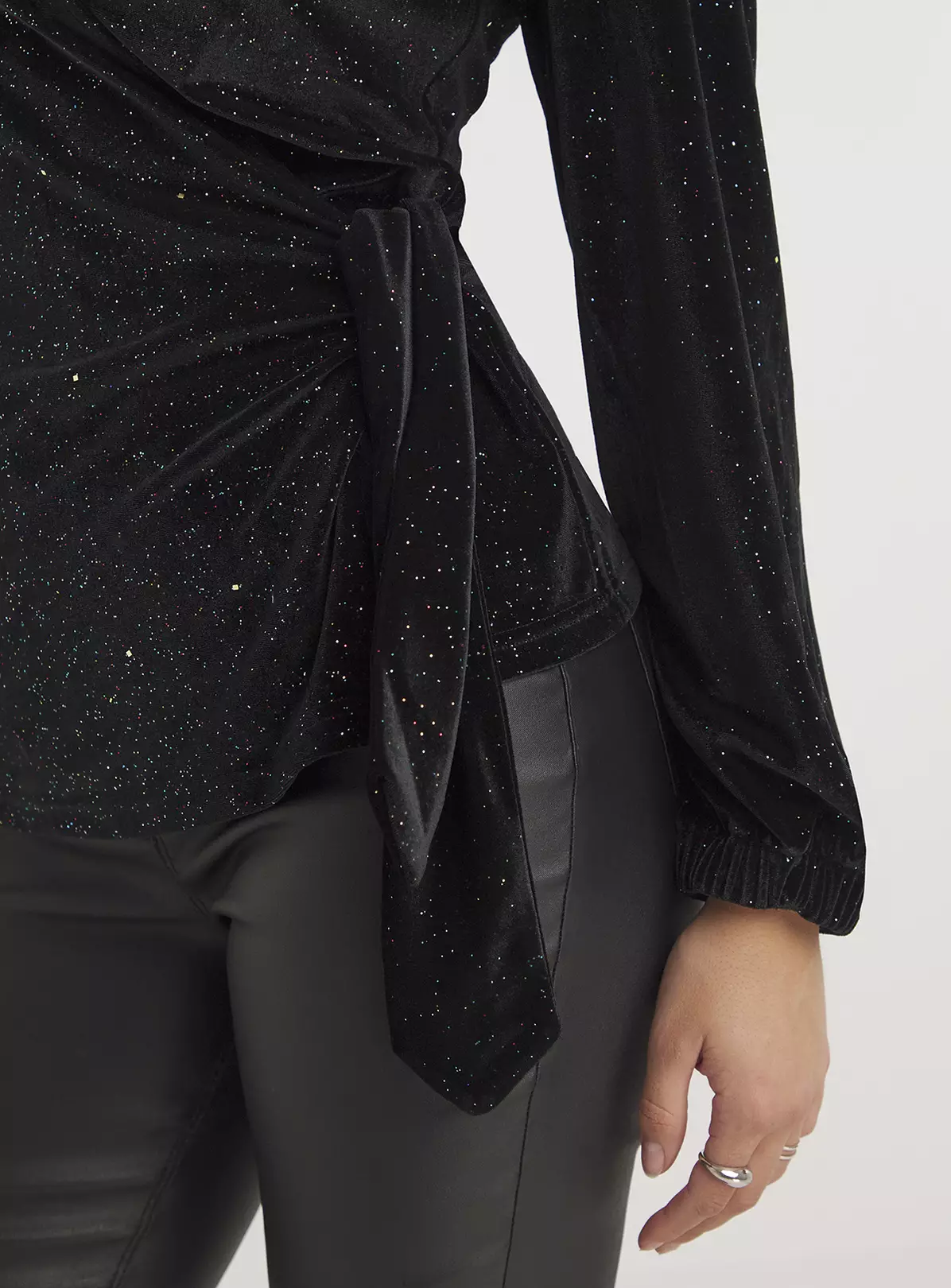 SIMPLY BE Black Multi Glitter Velour Wrap Top 10 4 SIMPLY BE Black Multi Glitter Velour Wrap Top 10 - Image 4