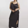 SIMPLY BE Black Satin Lace Trim Maxi Skirt 28