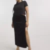 SIMPLY BE Black Side Split Velour Maxi Skirt 14