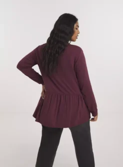 SIMPLY BE Burgundy Button Front Peplum Longline Top 20