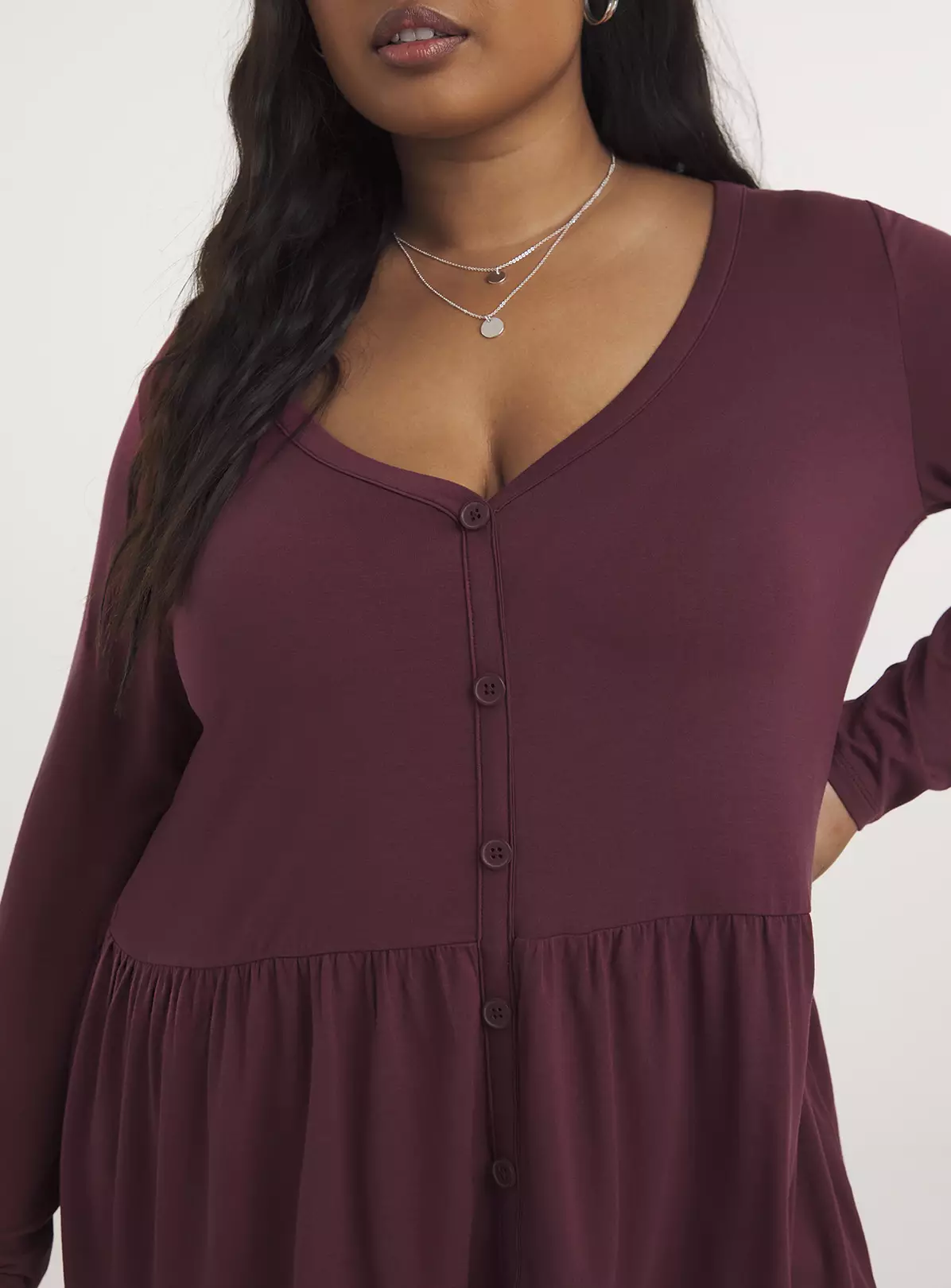 SIMPLY BE Burgundy Button Front Peplum Longline Top 20 2 SIMPLY BE Burgundy Button Front Peplum Longline Top 20 - Image 2