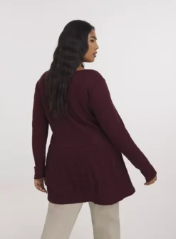 SIMPLY BE Burgundy Ribbed Cut And Sew Mock Wrap Top 32