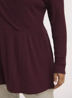 SIMPLY BE Burgundy Ribbed Cut And Sew Mock Wrap Top 32 -Fit In Dress Sales tuc143848076 Dark20Red R Z004A