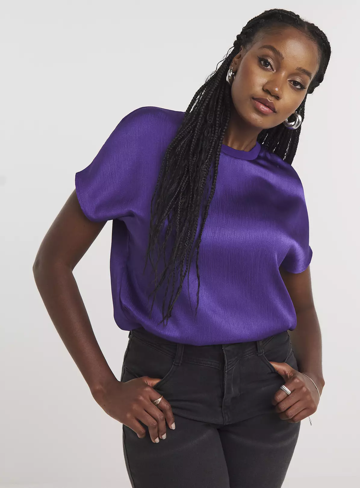 SIMPLY BE Purple Satin Boxy Top 16 3 SIMPLY BE Purple Satin Boxy Top 16 - Image 3
