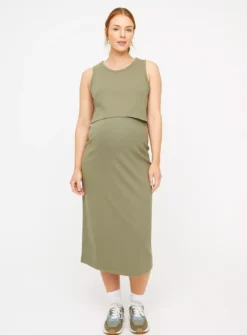 MATERNITY Nursing Khaki Sleeveless Ribbed Dress 14