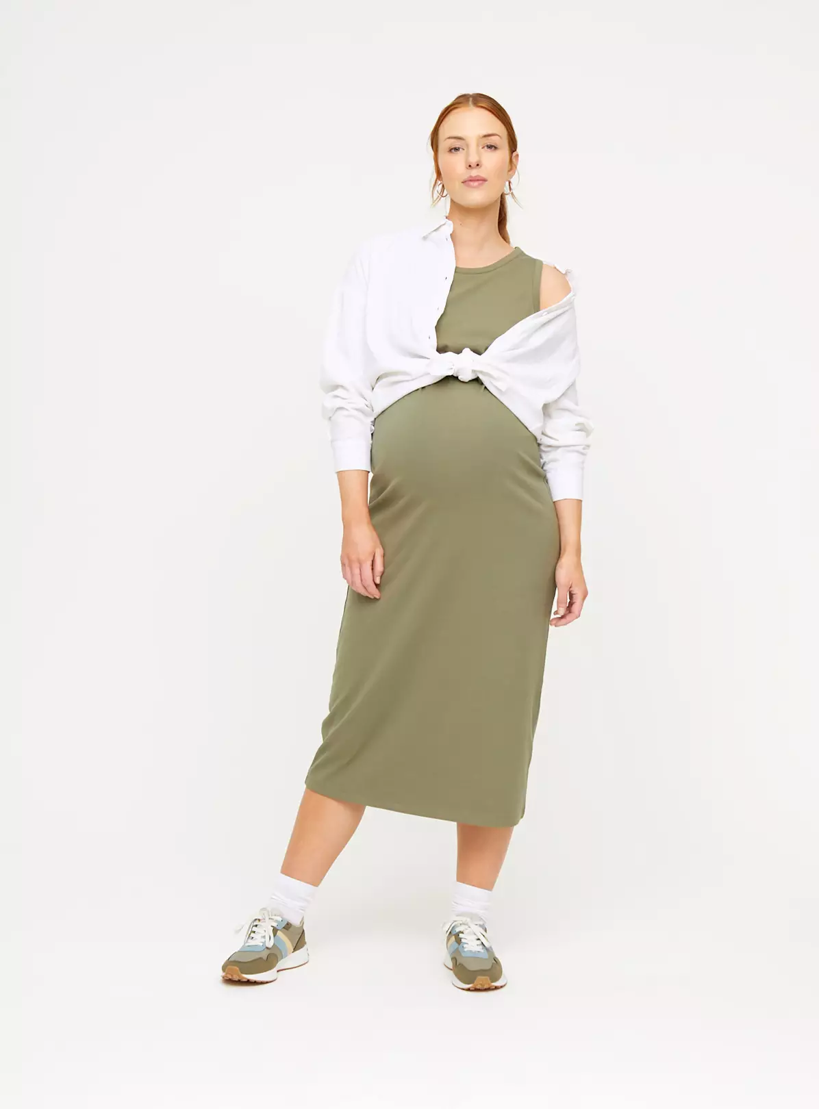 MATERNITY Nursing Khaki Sleeveless Ribbed Dress 14 2 MATERNITY Nursing Khaki Sleeveless Ribbed Dress 14 - Image 2