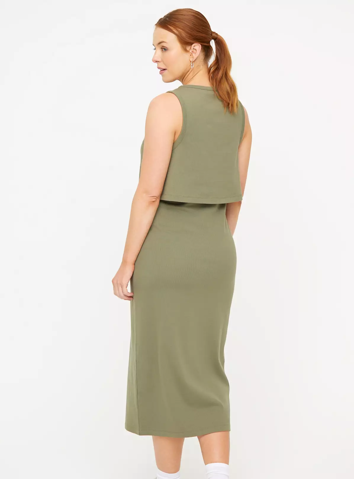MATERNITY Nursing Khaki Sleeveless Ribbed Dress 14 4 MATERNITY Nursing Khaki Sleeveless Ribbed Dress 14 - Image 4
