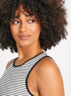 White Ribbed Stripe Vest Top 16