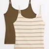 Khaki Stripe Cami Vest Top 2 Pack 22
