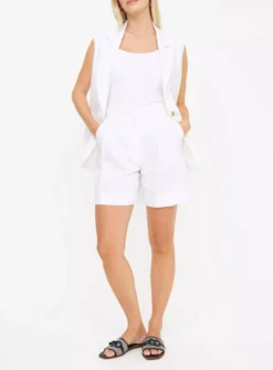 White Linen Blend Tailored Shorts 16 -Fit In Dress Sales tuc143975147 White R Z001A
