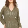 Khaki Geometric Pointelle Tunic Top 18