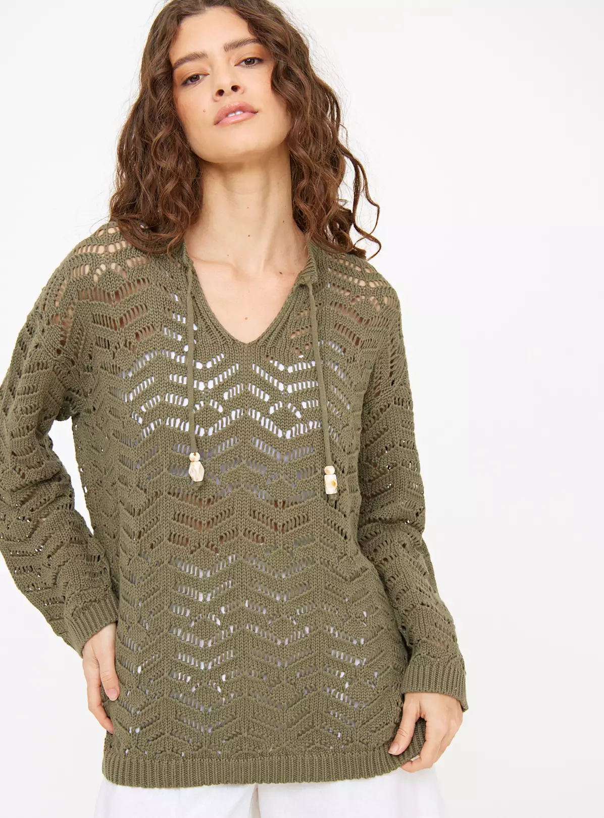 Khaki Geometric Pointelle Tunic Top 12 1 Khaki Geometric Pointelle Tunic Top 12