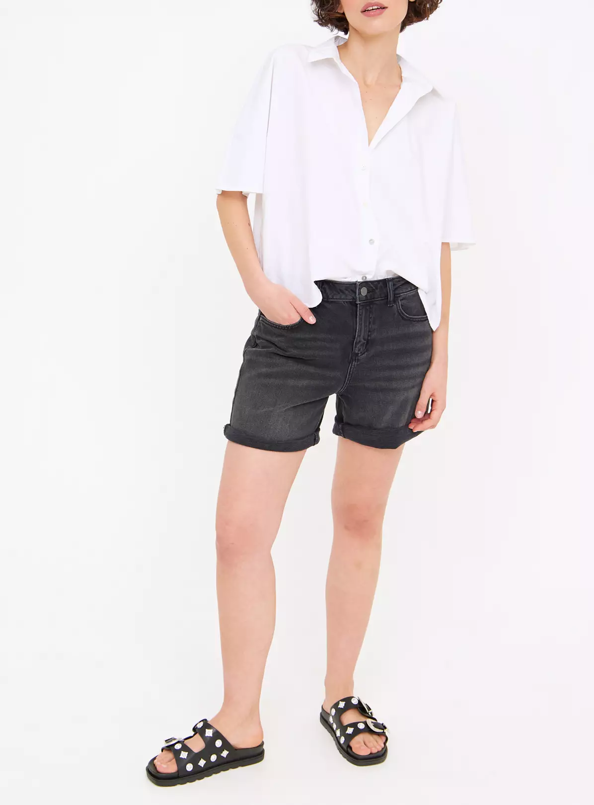 Black Washed Denim Boy Shorts 22 2 Black Washed Denim Boy Shorts 22 - Image 2