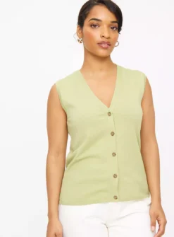 Green Soft Touch Button-Through Vest14 -Fit In Dress Sales tuc144015771 Green R Z001A