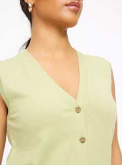 Green Soft Touch Button-Through Vest14 -Fit In Dress Sales tuc144015771 Green R Z003A