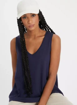 Navy Relaxed Fit Slub Vest Top 20 -Fit In Dress Sales tuc144018832 Navy R Z001A
