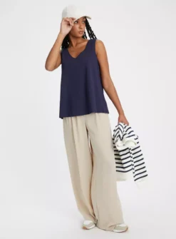 Navy Relaxed Fit Slub Vest Top 20 -Fit In Dress Sales tuc144018832 Navy R Z002A