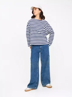 Navy Stripe Oversized Long Sleeve Top 12 -Fit In Dress Sales tuc144026091 Navy R Z002A