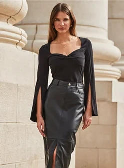 SOSANDAR Split Sleeve Top 18 -Fit In Dress Sales tuc144027325 Black R Z001A 1