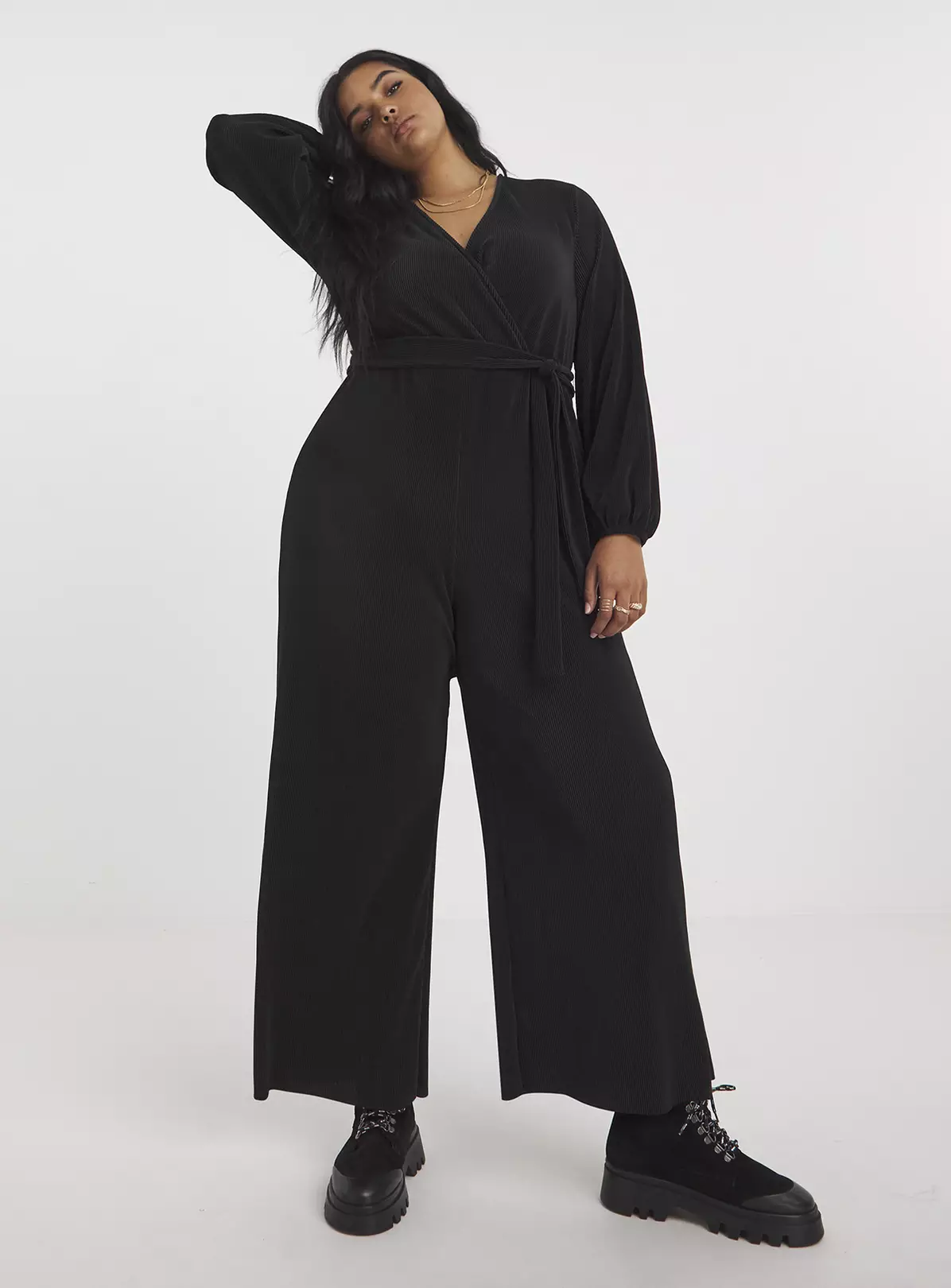 SIMPLY BE Black Wrap Jumpsuit With Belt 32 3 SIMPLY BE Black Wrap Jumpsuit With Belt 32 - Image 3