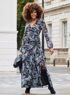 SOSANDAR Black Paisley Print Wrap Maxi Dress 6 7 SOSANDAR Black Paisley Print Wrap Maxi Dress 6 -Fit In Dress Sales tuc144031367 Black R Z004A