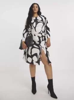 SIMPLY BE Mono Ruched Midi Dress 16 -Fit In Dress Sales tuc144034402 Multi20Coloured R Z003A