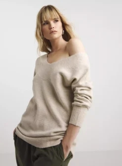 SIMPLY BE Oatmeal Slouchy V Off The Shoulder Tunic 8-10 -Fit In Dress Sales tuc144037507 Oatmeal R Z003A